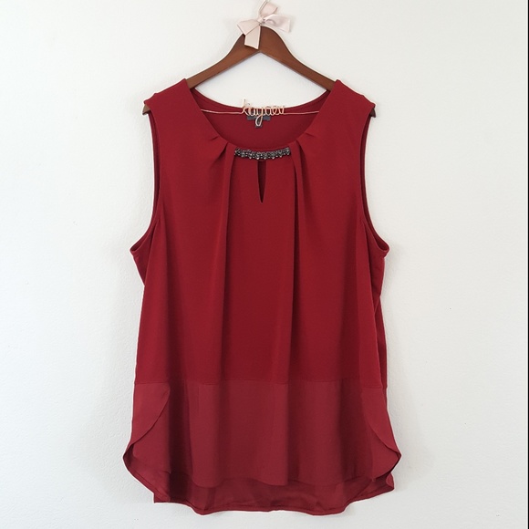 The Limited Tops - The Limited Collection Deep Red Keyhole Blouse 2X